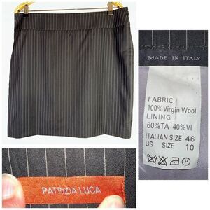 Patrizia Luca‎ Women's Skirt Gray 10 Wool Pencil Pin Stripe Barami Wide Waist